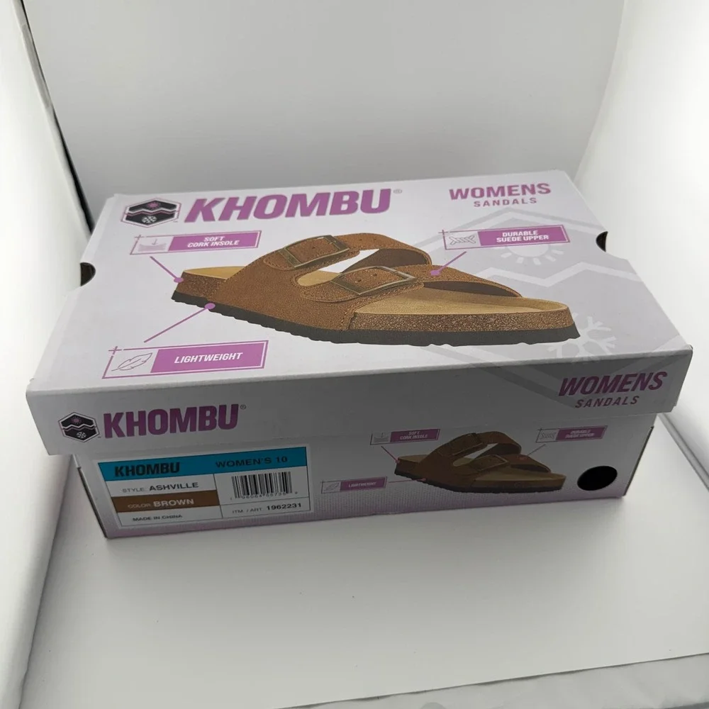 Khombu Ashville Sandals Womens 10 Brown New Suede Buckle Slide Comfort Shoes
